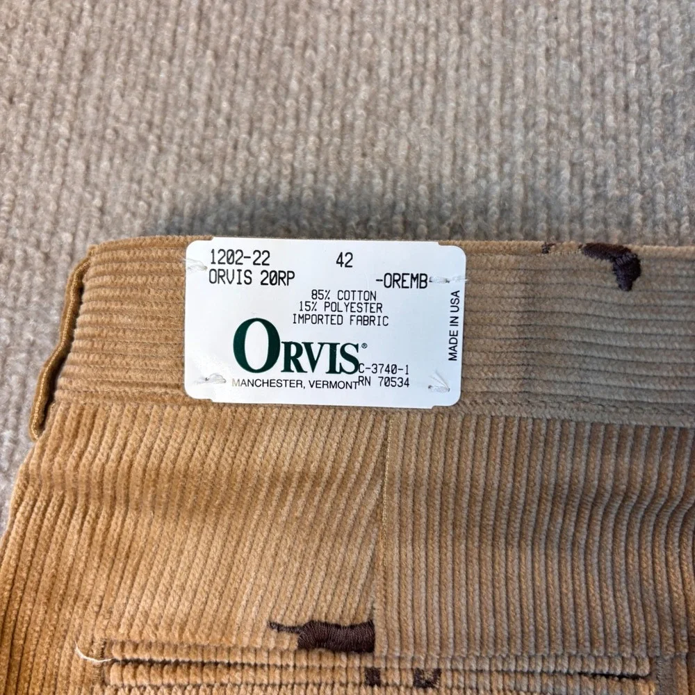 VTG 90s Orvis Brown Dog AOP Corduroy Pants Made in USA Men's Size 42x30 NWT